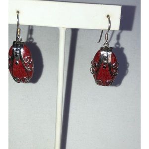 Red Bamboo Coral Gemstones in Sterling Silver Earrings